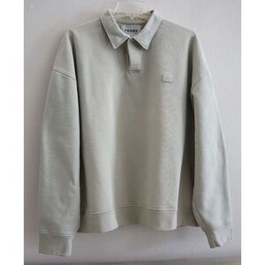 FRAME LMAC0266 Men's Sz Large Milk Beige Fleece Polo Pullover Sweatshirt